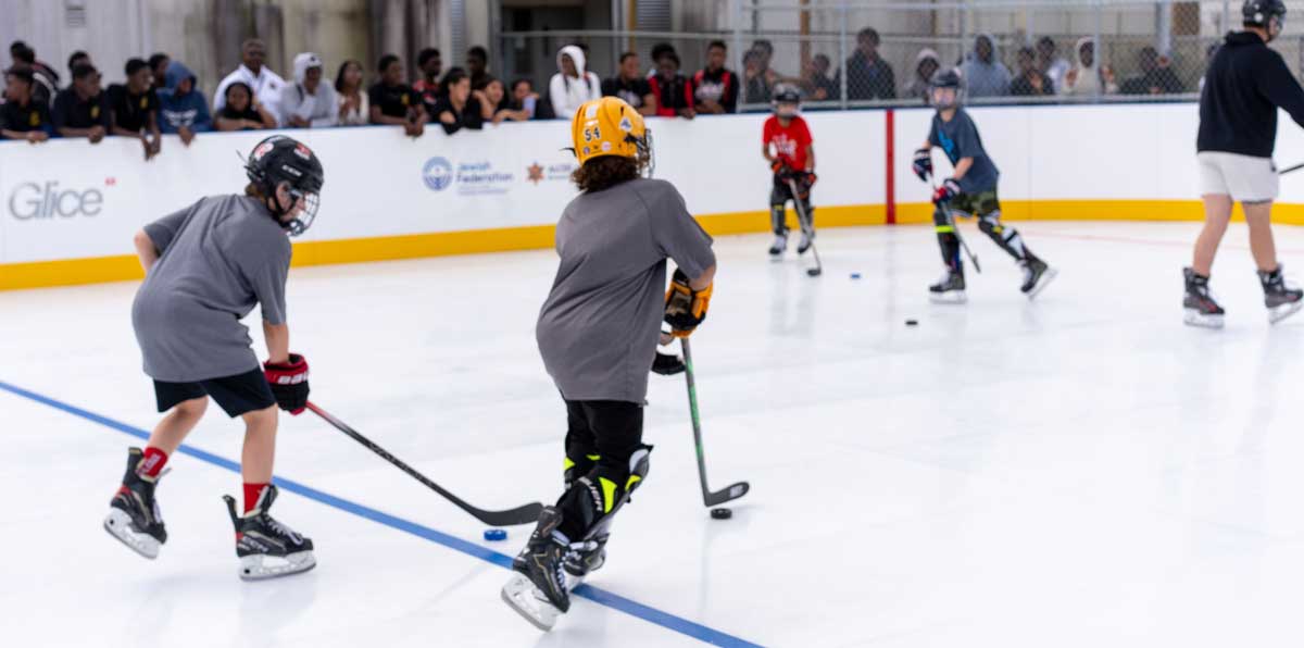 Community synthetic ice rink at a public park