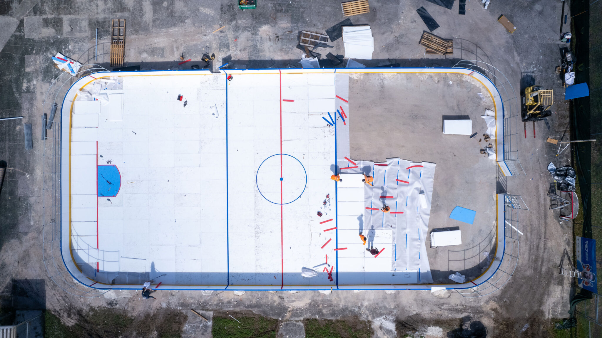 Aerial photo of a synthetic ice rink under construction